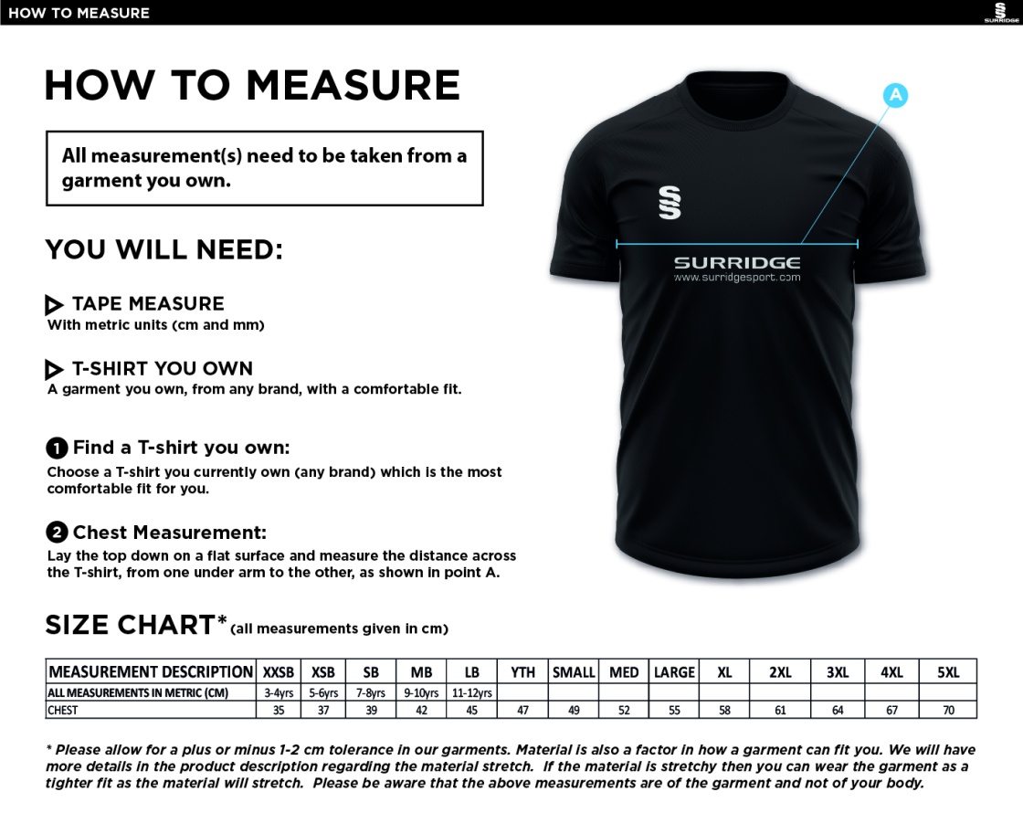 PADGATE ACADEMY BLADE PE SHIRT - Size Guide