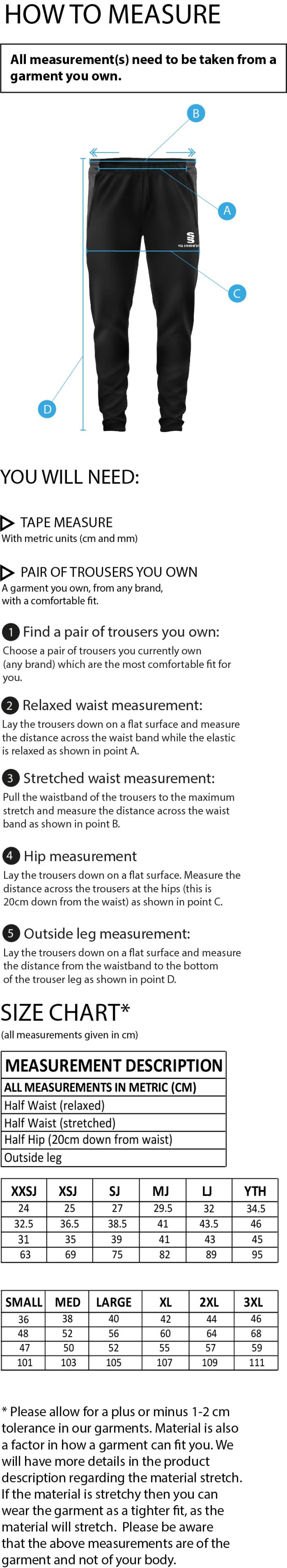 Padgate Academy School Skinny Pants - Size Guide