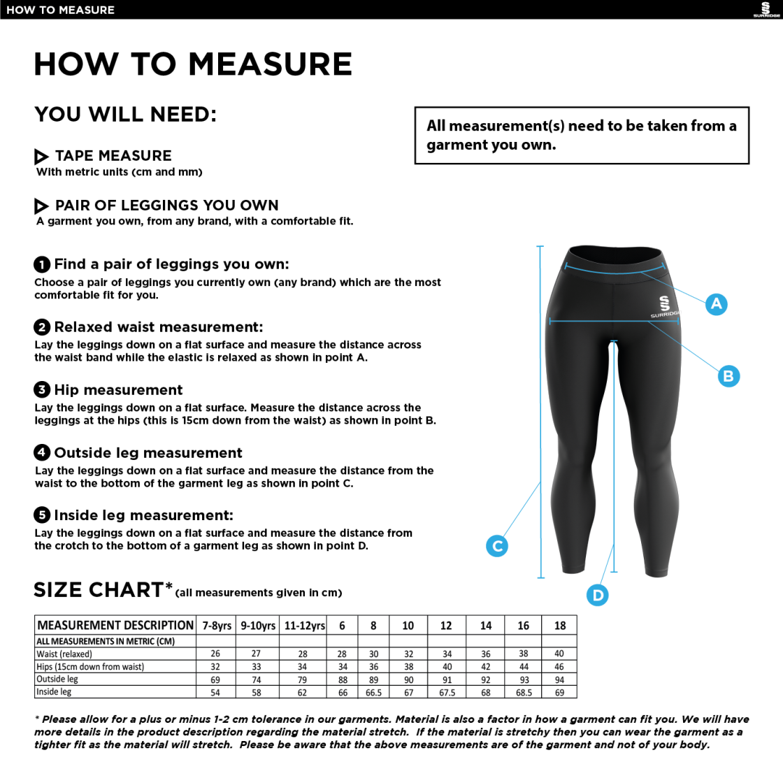 PADGATE ACADEMY DUAL LEGGINGS - Size Guide