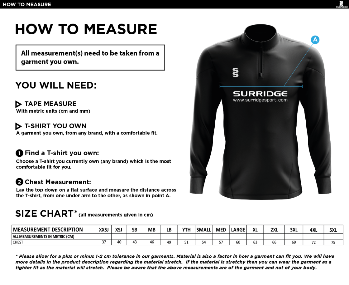 PADGATE ACADEMY Performance Top - Size Guide